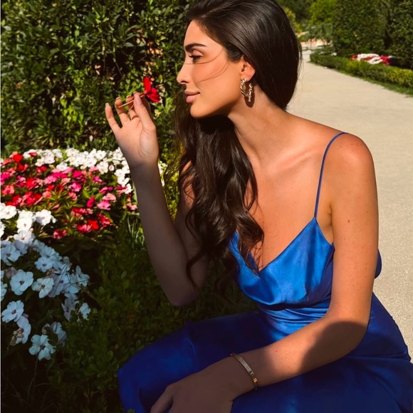 Zara dress maxi long open back satin effect blue bodycon wedding party cocktail - Picture 9 of 16